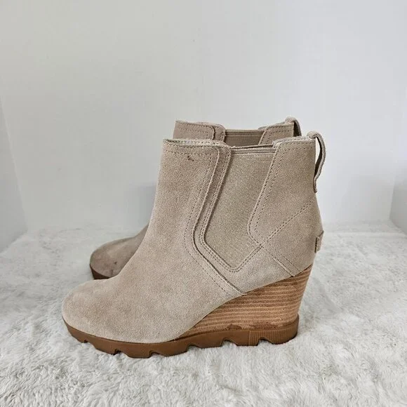 Sorel Joan Uptown Light Tan Chelsea Wedge Boots Suede Bootie 10 - Picture 12 of 12